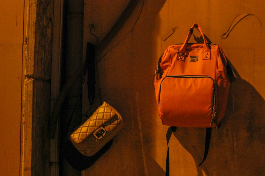 a couple of bags on a wall